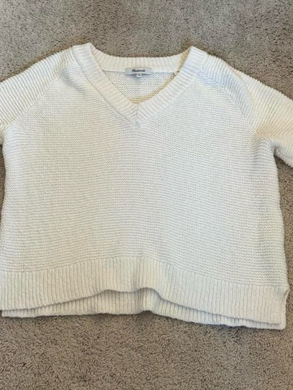 Madewell Ivory V-Neck Chunky Knit Sweater
